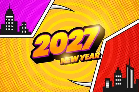 2027 Comic pop style background design Stock Illustration