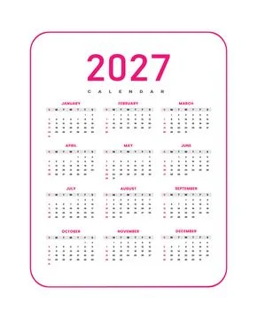 2027 Full Year Desk Calendar Pink Frame Stock Illustration
