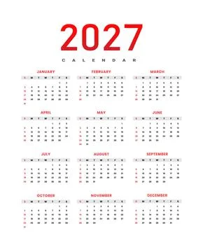 2027 Full Year Wall Calendar Red Design Stock Illustration
