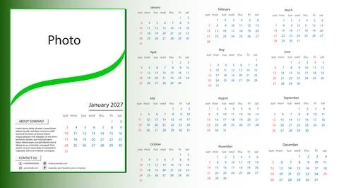 2027 Modern Wall Calendar Template with Green Corporate Design Stock Illustration