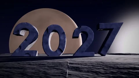 2027 Monolithic Letters on a Barren Alien Plateau with a Planet Rising on the Stock-Footage 341801610