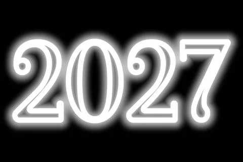 2027. Neon. White shining double-line number. New Year. vector illustration Stock Illustration