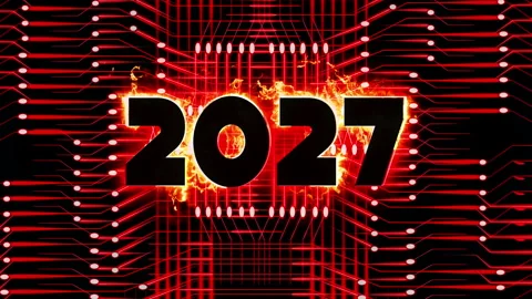 2027 New Year Background Parallel Red Circuit Stock Footage 339885639