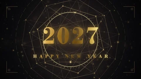 2027 New Year golden countdown animation with glowing geometric lines 库存影片 347399291