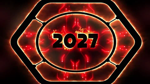 2027 New Year Loop with Fiery Plasma Energy and Circuits Stock Footage 339241449