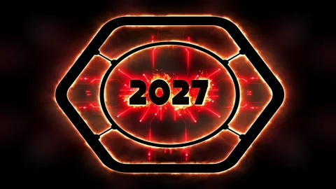 2027 New Year Loop with Fiery Plasma Energy and Circuits Stock Footage 339242009