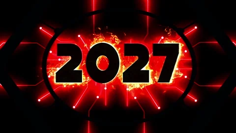 2027 New Year Loop with Fiery Plasma Energy and Circuits Stock Footage 339242505