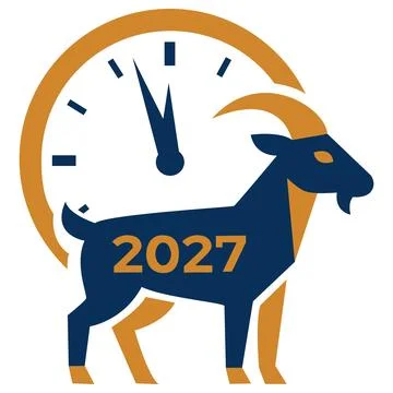 2027 New Year Midnight Clock with Goat Icon 스톡 일러스트