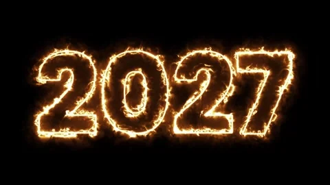 2027 new year typography text burning fire effect celebration animation 4k v Stock Footage 347181890
