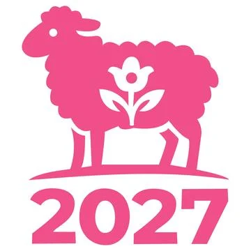 2027 pink sheep with flower vector icon Stock Illustration