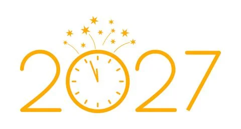 2027 text with clock showing 12 illustration Stock Illustration