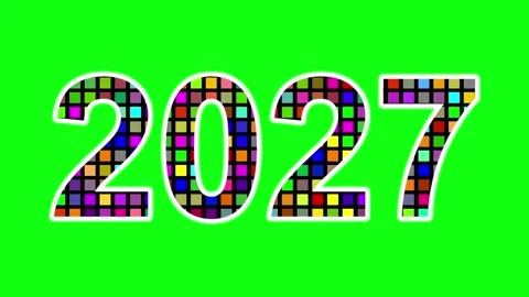 2027 Text with Colorful Flash Pixel Particles on Green Screen Background Video stock 347919624