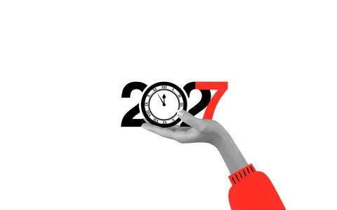 2027 Time Concept with Clock and Hands Stock Illustration