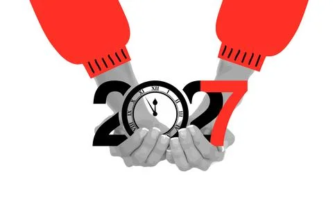 2027 Time Concept with Clock and Hands Stock Illustration