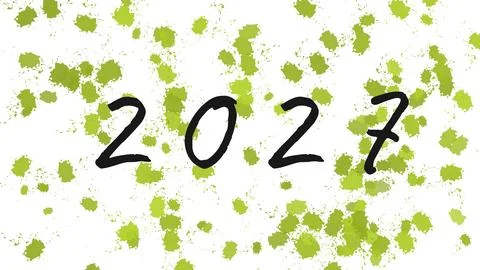 2027 typography with green paint splatters for annual report and eco design. 库存插图
