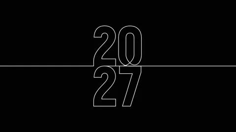2027 vertically year continuous line art animation on white black background Stock Footage 312544764