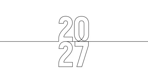2027 vertically year continuous line art animation on white black background Stock Footage 312544765