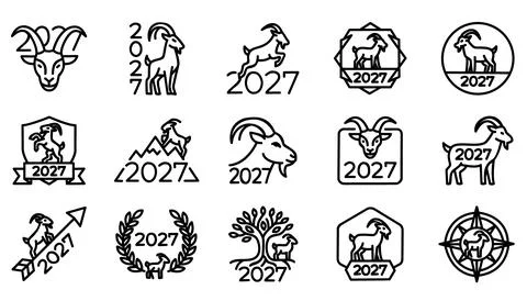 2027 year of the goat vector line icon set 스톡 일러스트