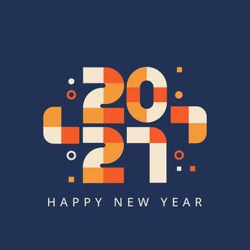 2027 Year Graphic with Geometric Patterns and Happy New Year Text Ilustração Stock