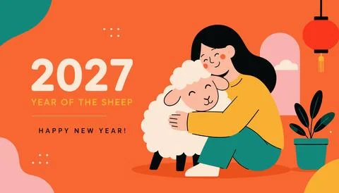2027 Year of the Sheep Greeting Stock Illustration