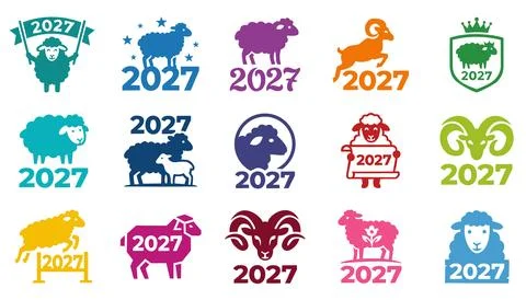 2027 Year of the Sheep vector icon set 库存插图