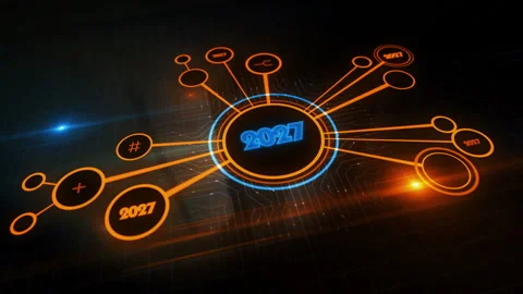 2027 year symbol 3d digital concept Stock Footage 346606755