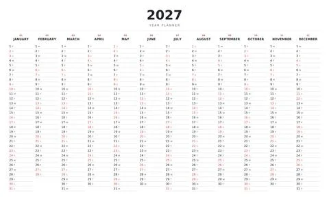 2027 yearly planner calendar Stock Illustration