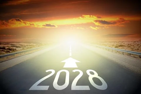 2028 - empty road on a desert and sunset sky Stock Illustration