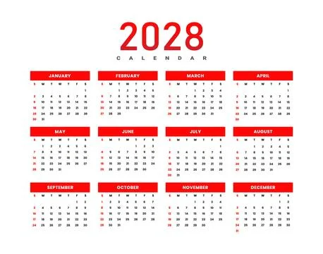 2028 Full Year Wall Calendar Red Design Stock-Illustration