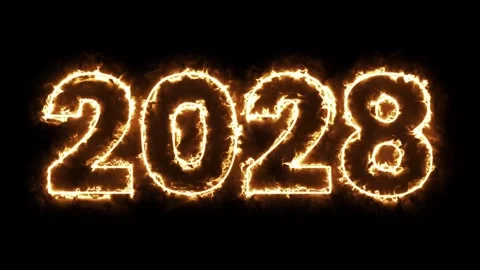 2028 typography text animation thinking of new year in burning fire effect Video stock 347212074