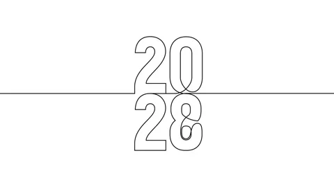 2028 vertically year continuous line art animation on white black background Video stock 312544768