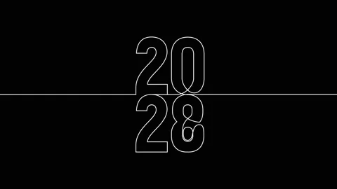 2028 vertically year continuous line art animation on white black background Stock Footage 312544774
