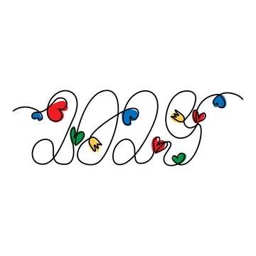 2029 Continuous line Hand Drawn Lettering with tulips, hearts shape with Stock Illustration