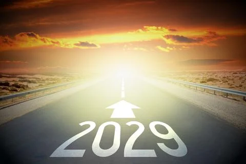 2029 - empty road on a desert and sunset sky Stock Illustration
