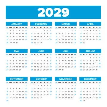 2029 Simple vector calendar. Weeks start on Sunday Stock Illustration