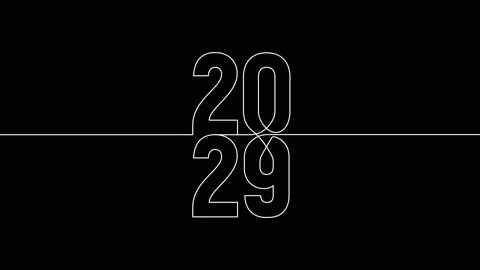 2029 vertically year continuous line art animation on white black background Stock Footage 312544773