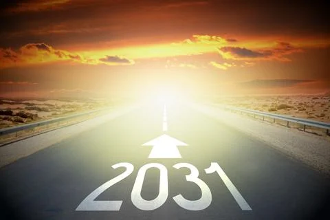 2031 - empty road on a desert and sunset sky Stock Illustration