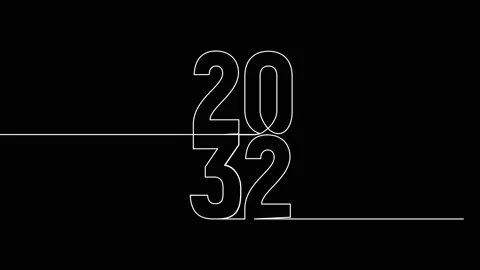 2032 year continuous single one line art animation vertically numbers video Stock Footage 314695894