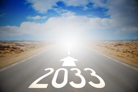 2033 - empty road on a desert and clouds on a sky Illustrazione stock