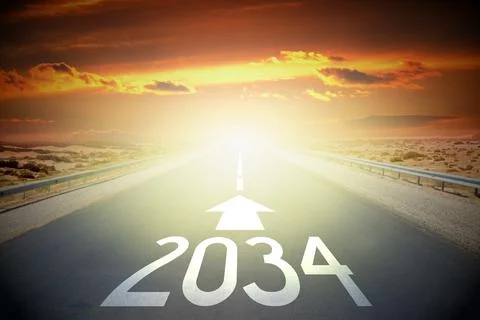 2034 - empty road on a desert and sunset sky Illustrazione stock