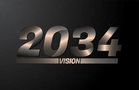 2034 with vision text, vision 2034 new year vector isolated on black backgrou Stock Illustration