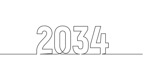 2034 year continuous single one line art drawing animation numbers video Stock Footage 313395604