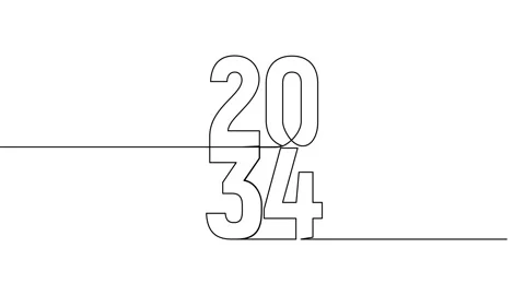 2034 year continuous single one line art animation vertically numbers video Stock Footage 314695902