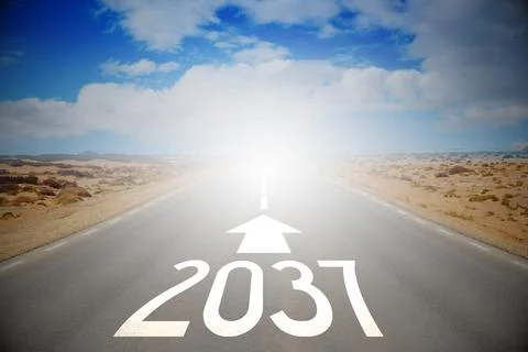 2037 - empty road on a desert and clouds on a sky Stock Illustration