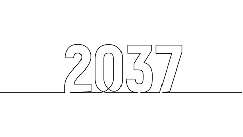 2037 year continuous single one line art drawing animation numbers video Video stock 313395607