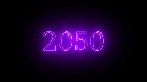 2050 neon line text. Abstract 2050 neon text animation. Glowing neon number.. Stockbeeldmateriaal 337831530