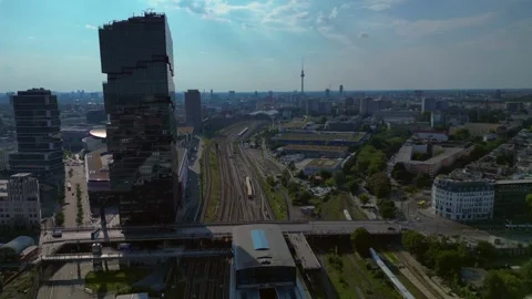 20.7.25 Berlin Ger, Amazon head office Tower. Perfect aerial view flight drone Stock Footage 314110902