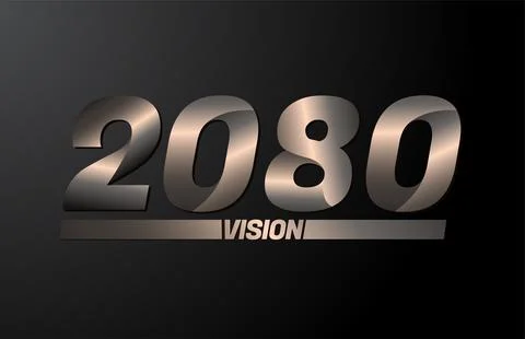 2080 with vision text, vision 2080 new year vector isolated on black backgrou Stock Illustration