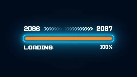 2086-2087 Digital Countdown with Loading Bar and Futuristic Data Animation Stock Footage 326980900