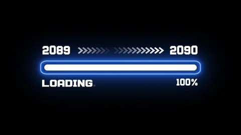 2089 to 2090 Digital Loading Bar, Blue Neon Time Transition Stock Footage 325988040